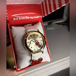 Hello Kitty Gold Face Watch White Strap Red Bow New In Box